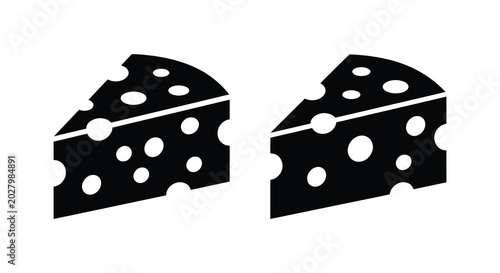 Photos Two black cheese wedge silhouettes with holes on a white background silhouette