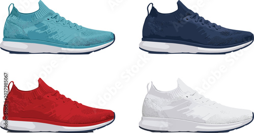 Foto Modern running shoes sneakers vector set featuring colorful athletic footwear co