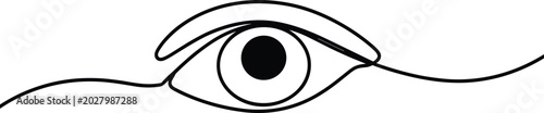 Continuous single line art human eye illustration, minimalist vision concept, isolated black and white hand drawn sketch design, look, watch, see
