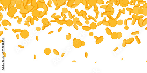Foto Flying gold coins. Top borders.