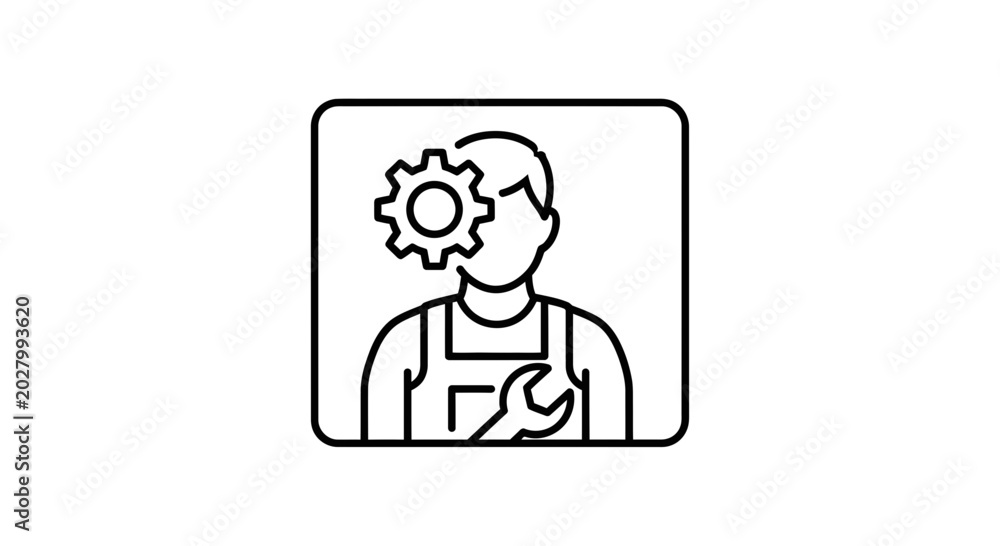 Fototapeta premium Mechanic with Gear in Head Icon: Expertise, Skill, and Engineering Concept