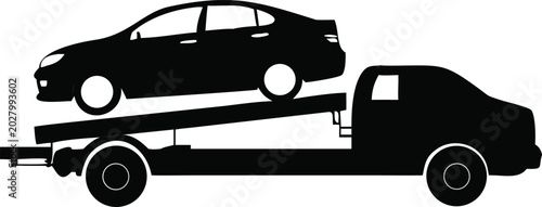 Foto Car carrier silhouette on a white background