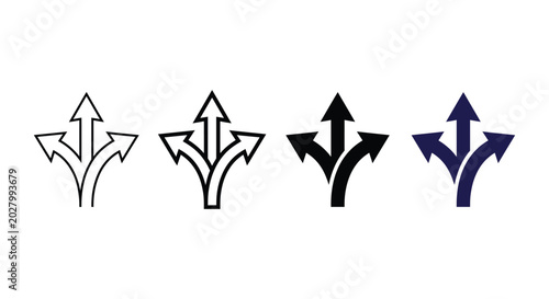 Foto Multi-direction arrow icon set representing choice, decision, and pathways in ou
