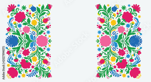 Canvastavla Floral ornament vibrant folk art style illustration on white background