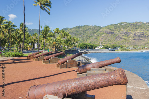 Historic cannons on the Barachois waterfront 
promenade of Saint-Denis, Reunion Island