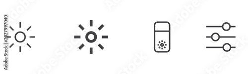 Bild auf Leinwand Set of four thin line icons representing brightness, display settings, and adjus