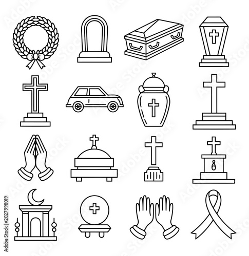 Quadro em tela drawings representing funeral and memorial symbols