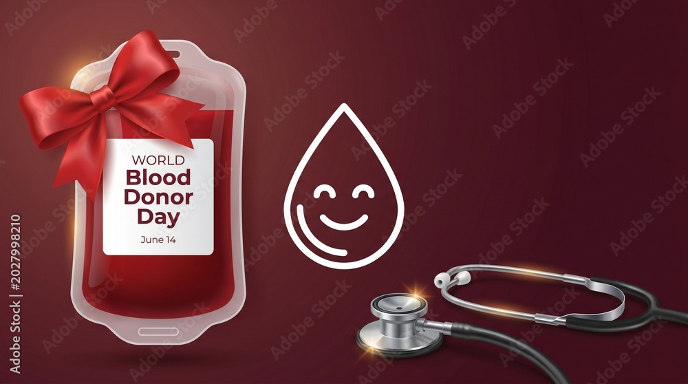 Obraz premium High-resolution horizontal banner poster showing a stylized blood donation theme.