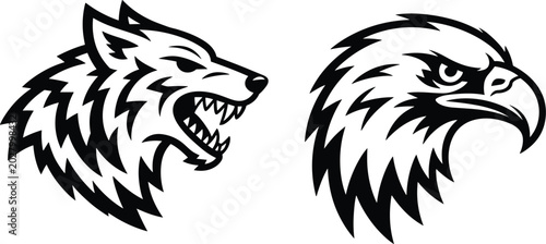 Photos Wolf head and eagle head, fierce animals, predator illustration, wild nature, wi