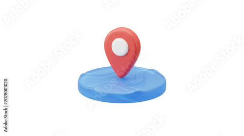 3d Red Location Pin On Blue Wavy Base