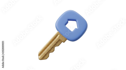 3d Render Blue House Key With Home Icon On White Background