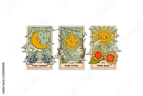 Tableau sur toile Celestial Tarot Cards the Moon the Star the Sun Sublimation Design