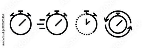 Fotografie Stopwatch icon set representing time, equality, progress, and repetition in outl