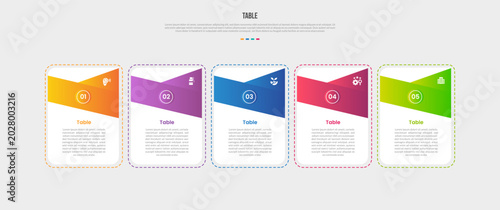 Foto Table box base shape infographics gradient template diagram with dotted outline