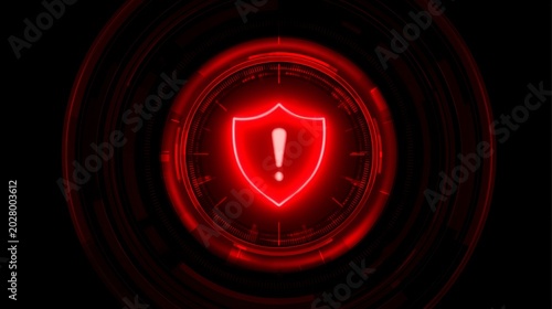 Warning sign with shield symbol on a dark background showing urgent message or alert