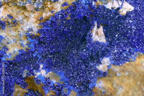 Vibrant Azurite Crystals on Mineral Matrix Macro