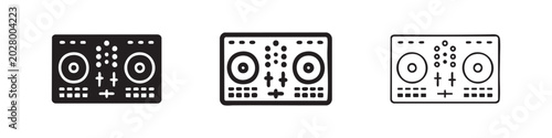 Photos DJ Mixer and Music Controller Icons, Professional Audio Equipment Symbols for Cl