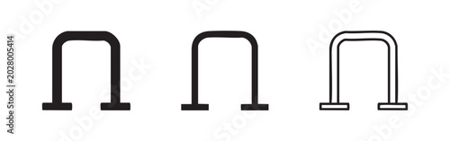 Bike rack or bicycle parking stand icon set in solid, outline, and line styles.