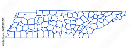 Cuadro en lienzo Tennessee State Map with Counties on Transparent Background