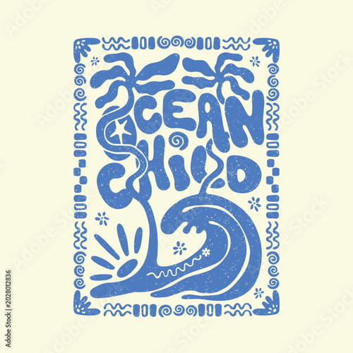 Canvas Print Ocean Child Ocean Wave Typography summer Poster and T-Shirt Design with Decorati