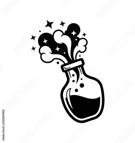 Obraz na plátně A bubbling flask emitting a burst of magical sparkles and smoke, symbolizing cre