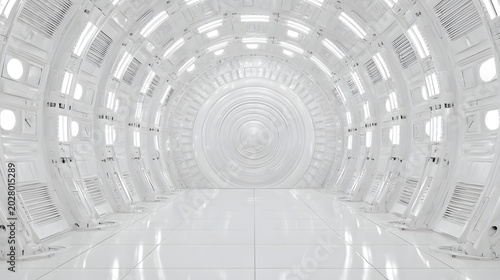 space station interior with panoramic window, bright modern design, advanced technology environment