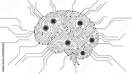 Fotografía AI brain circuit board concept illustration showing neural network processing no