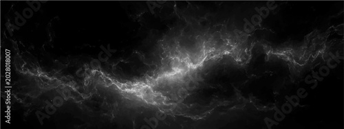 Fotografie Dramatic abstract depiction swirling cosmic nebulae or gaseous formation, radiating ethereal luminescence against deep, velvety darkness