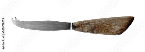 Konstfotografi Vintage cheese knife with curved stainless steel blade ending in two prongs and