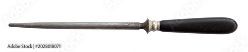 Fotografi Antique sharpening rod with long steel honing surface and dark wooden handle fea
