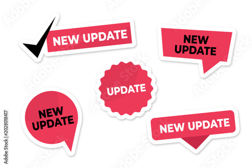A set of red stickers on the theme of the new update, flat simple stickers