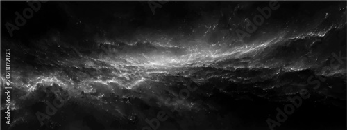 Bild auf Leinwand Ethereal abstract depiction cosmic nebula swirling dark void, glowing luminous tendrils interstellar dust, hinting vast mysteries universe