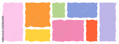 Doodle frames with uneven shapes. Colorful abstract borders for text with wavy rough edges, cute pencil sketchy organic irregular wiggle wave blob forms. Vector isolated set