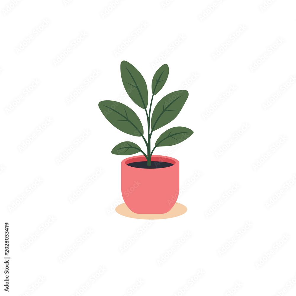 Fototapeta premium Indoor green leaf potted plant icon