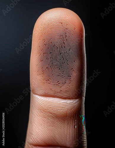 Unique fingerprint details captured on a human finger showcasing intricate patterns and ridges in high clarity