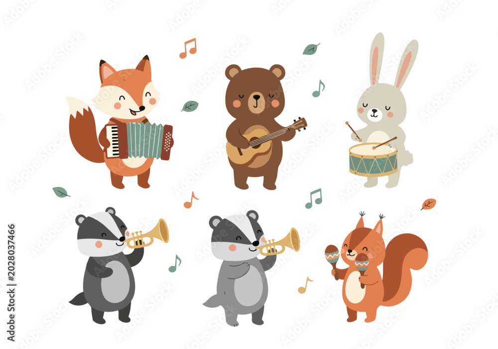 Fototapeta premium Forest friends celebrate creativity, music, and companionship in perfect harmony.