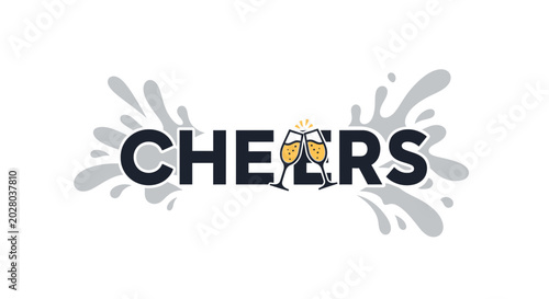 Cuadro en lienzo Cheers Toast with Champagne Glasses and Splashes, Celebration Text