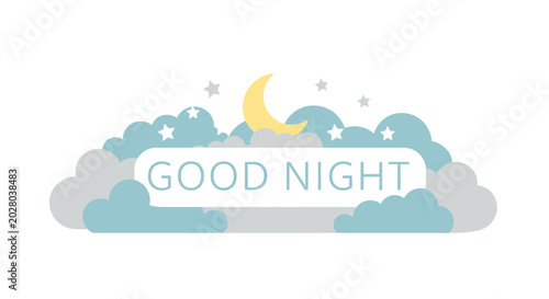 Photos Good Night Moon and Stars Illustration with Clouds, Peaceful Sleep Concept