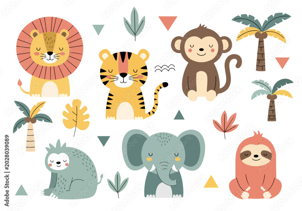 Naklejka premium Adorable animal characters perfect for nursery decor and cheerful children bedroom styling