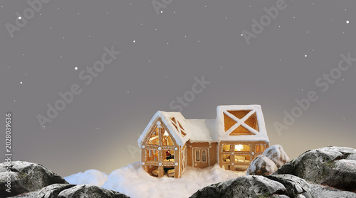 Tableau sur toile Gingerbread house in a mountain landscape
