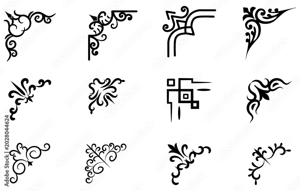Obraz premium Decorative Corner Ornament Collection. Decorative Ornamental Frame Corner