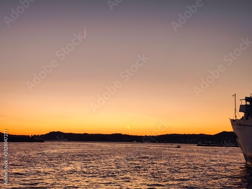 Photos Sunset Ferry Silhouette Pozzuoli Harbour Amber Orange Sky Naples Italy