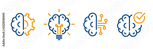 brain icon set, outline editable stroke vector illustration