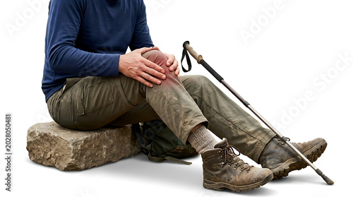 Knee Pain & Sports Injury: Hiker Experiencing Joint Discomfort. Physical Therapy, Medical Treatment & Recovery Concept
