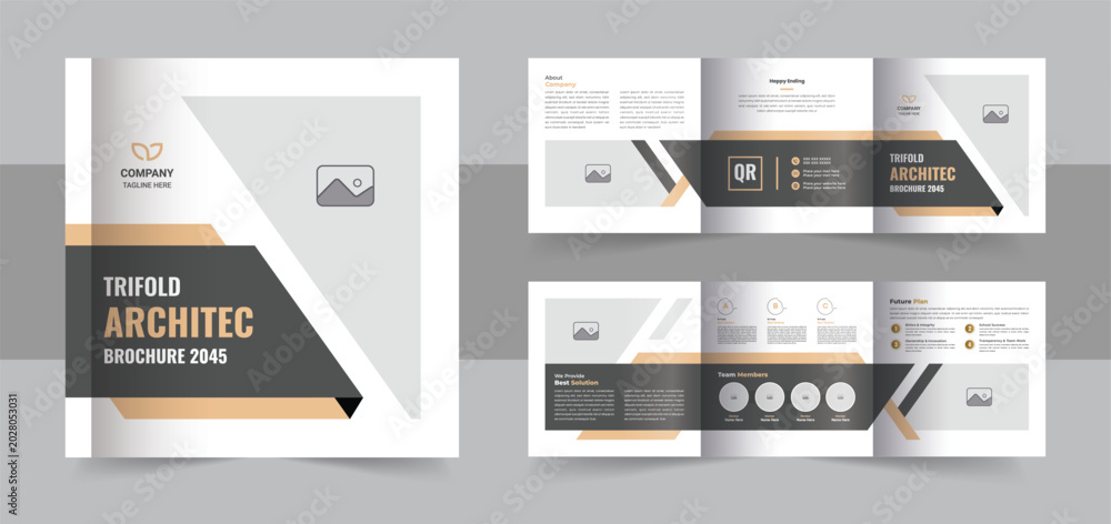 Fototapeta premium Architecture square trifold brochure template design or Modern construction, renovation, corporate trifold brochure template design layout
