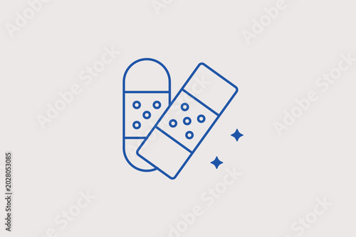 Fotografie Adhesive medical plaster bandages line icon for first aid skin wound treatment and outdoor injury safety guides