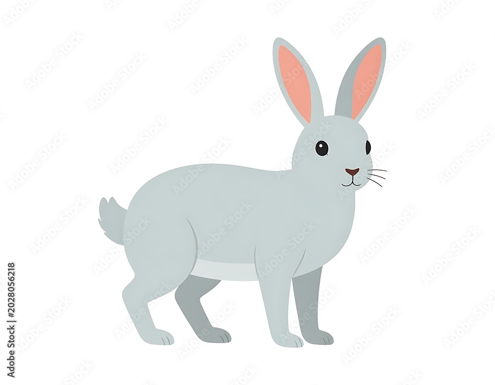 Fototapeta premium A light grey cartoon rabbit with pink inner ears