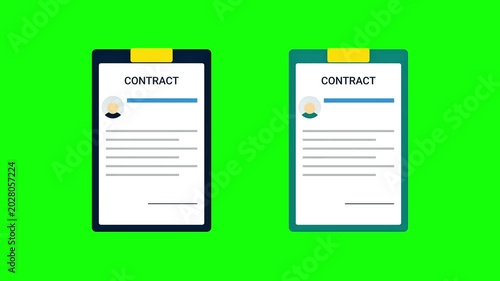 Contract signing animation on green screen for business agreement and legal document deals