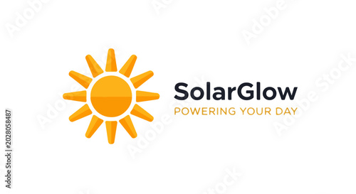 Foto Flat Solar Sun Logo Vector Power Renewable Energy and Sustainable Symbol for Mod