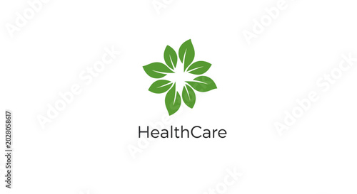Flat Medical Green Cross Leaf Logo Vector, Health and Hospital Symbol for Clinic and Medical Service Branding